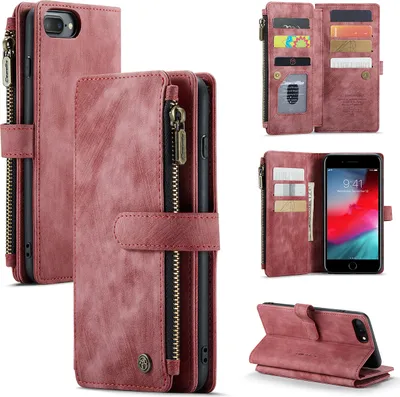 Image de iPhone 6 / 6s / 7 / 8 Plus Housse pour téléphone portable, fermeture à glissière Housse en cuirPolyuréthaneà rabat Fermeture magnétique Porte-cartes Fonction support Portefeuille Housse pour iPhone 6 Plus / 6s Plus / 7 Plus / 8 Plus Rouge