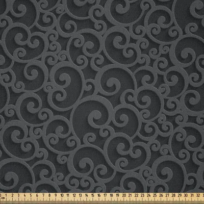 Produktbild von ABAKUHAUS Dunkelgrau Microfaser Stoff als Meterware , Abstrakte viktorianische Art 3D wirbelt Weinlese-Verzierungs-königliche klassische BlumenLocken, 1 M (230 x 100 cm), Dunkelgrau