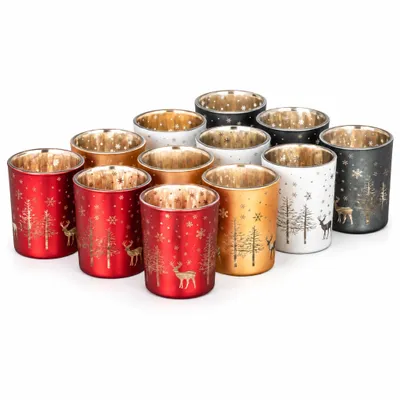 Produktbild von 12er Set Teelichthalter Weihnachten Glas Windlicht Weihnachten Teelichtgläser Teelichtglas Kerzengläser Weihnachtsdeko Teelicht Weihnachts Windlichter Glas Deko