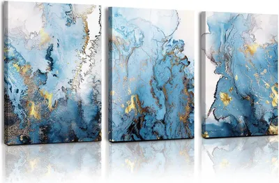 Produktbild von Abstraktes Wandbild Blau Gold Leinwand 40x30cm - Nordischer Marmor Design