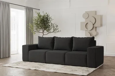 Produktbild von Sofa Designersofa ESTELLE 3-Sitzer in Stoff Poso Schwarz