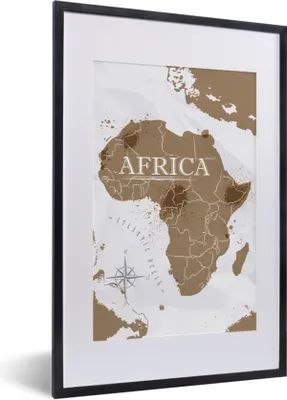 Produktbild von MuchoWow® MuchoWow® Gerahmtes Poster Weltkarte - Braun - Afrika 40x60 cm - Poster mit zchwarzem Bilderrahmen - Poster in Rahmen