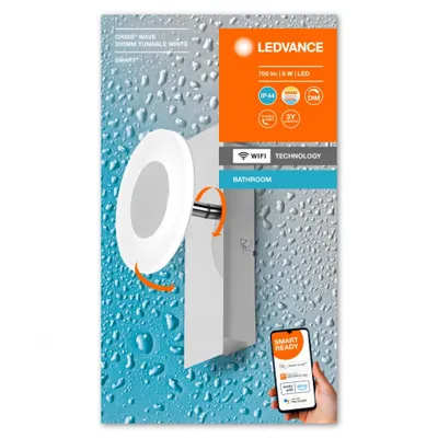 Obrázok produktu pre Ledvance LED Smart+ nástenné svietidlo Orbis Wave Chrome 8W 700lm 3000K-6500K Stmievateľné Aplikácia Google Alexa WiFi
