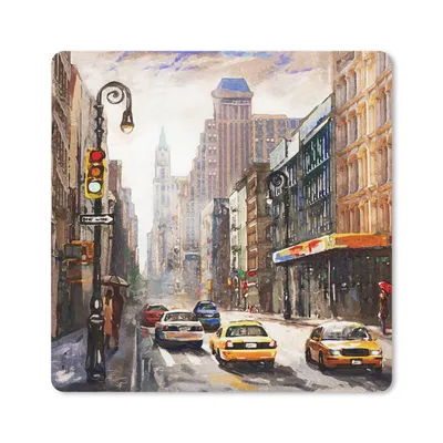 Produktbild von MuchoWow® Mauspad Mousepad Gemälde - Stadt - Auto - Öl 20x20 cm - Mousepads - Maus Mat - Pad - Mausunterlage - Desk Mat - Bureauartikeln
