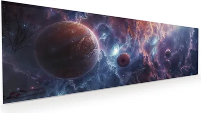 Produktbild von Glasbild 120x40cm in XXL für Wohnzimmer, Schlafzimmer Motiv Galaktische Welten