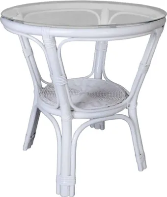 Produktbild von MiaMöbel Couchtisch Rattan 55x56x55 cm Landhausstil Glas Rattan Weiß