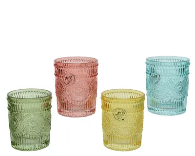 Produktbild von Trinkgläser aus Glas mit Ornament Muster 10cm bunt 300ml 4er Set
