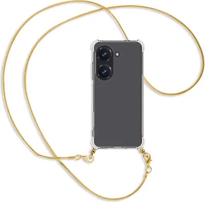 Produktbild von Handykette Backcover-Schutzhülle mit Band (Metall goldfarben) für Asus Zenfone 9 / Zenfone 10 (5.9'') - goldfarbene Snake-Kette