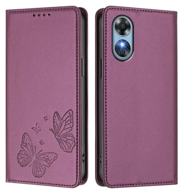 Image de Étui en cuir pour Oppo A17/Oppo A17K, motif papillon, étui à rabat avec porte-appareil, violet