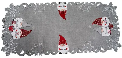 Imagen del producto de Mantel individual AMIRA, Navidad, diseño de gnomo, poliéster, gris claro, 40 x 85 cm