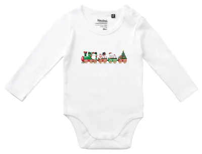 Produktbild von Huuraa Baby Body Weihnachtszug Weihnachten 74 White  Baumwolle Fairtrade Langarmbody Geschenkidee