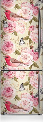 Produktbild von Kühlschrankfolie Aufkleber Kühlschrankmagnete Dekoration Kühlschrankfolie 60x190 cm - Vögel und Blumen