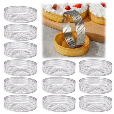Productafbeelding van 12 stuks roestvrijstalen mousse tartelette vormen - Perfect voor taarten en desserts