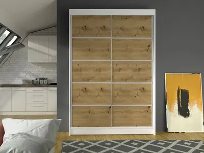Obrázek produktu pro Posuvná šatní skříň 120 cm SAMANRE 4 - dub artisan / bílá