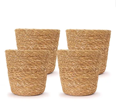 Productafbeelding van Bloempot riet - Sierpot - 12 cm - Set van 4 - Beige