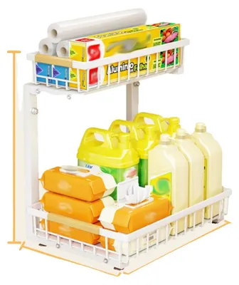 Obrázok produktu pre Organizér pod umývadlo, dvojúrovňový dizajn, výsuvný prístup, pre kúpeľňu