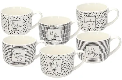 Frühstücksbecher aus New Bone China, 450 ml, Schwarz, 6 St.