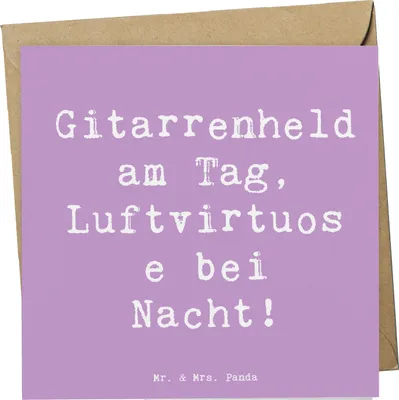 Produktbild von Mr. & Mrs. Panda Klappkarte Spruch Gitarrenheld - Lavendeltraum - Geschenk, faltkarte, Freiheit, Musik, Musiker, anlasskarte, Liebe, Lernen, Glückwunschkarte, doppelkarte
