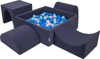 Zdjęcie produktu dla KiddyMoon piankowy plac zabaw ppzp-kw30d-135 z piłeczkami granatowy: babyblue-niebieski-perła basen 200/górka/tunel/rampa l/półwałek l zabawka plac zabaw