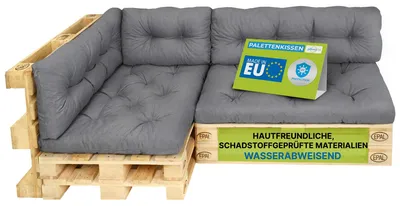 Produktbild von Pillows24 - Palettenkissen wasser- und UV-beständig - 6ER SET | Polster für Europaletten 120x80 - Palettenmöbel - Outdoor/Indoor, Grau