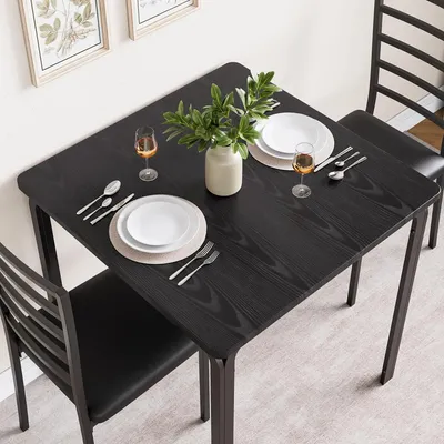 Produktbild von 3-teiliges Esszimmer-Set - Quadratischer Esstisch mit 2 Stühlen - Platzsparend - Für kleine Küche oder Frühstücksecke - Für kleine Wohnung - Schwarz