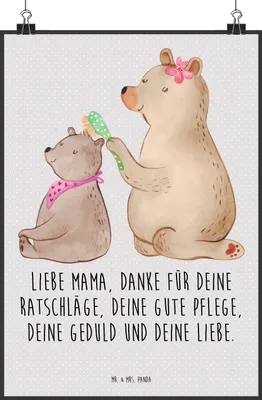 Produktbild von Mr. & Mrs. Panda Bild Bär Kind DIN A0 - Grau Pastell - Geschenk, drucke, Muttertag, Mama, Posterdruck, Wandbild, Plakat, Mom, wanddeko