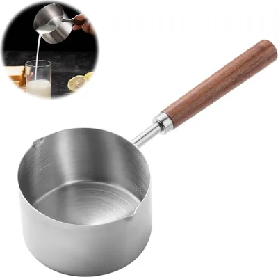 Produktbild von 200 Ml Edelstahl Tragbarer Milchtopf, Kleiner Milchtopf, Kleiner Kochtopf, Butterschmelztopf, So?enpfanne, Holzgriff Suppentopf