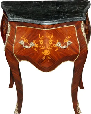 Image de Commode baroque Casa Padrino, en bois de noyer, couleur marron, avec incrustations et plateau en marbre vert, largeur 68 cm, hauteur 74 cm