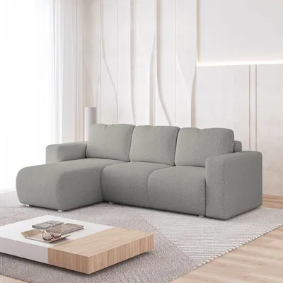 Produktbild von Masseno Ecksofa RINOVA mit Schlaffunktion L-Form, Sofa mit Bettkasten, Wohnzimmersofa, Couch, Soffa, Bettsofa, Couchgarnitur- Hellgrau, QUELLE 83
