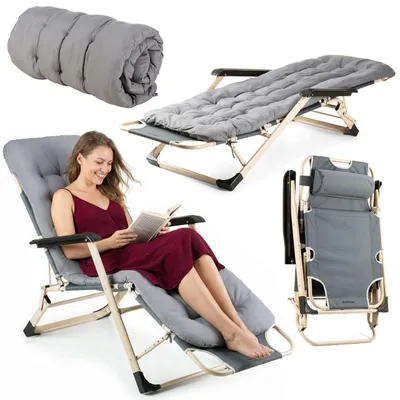 Produktbild von Luverno® Klappbare Gartensessel Sonnenliege mit Kissen bis 120 kg Liegestuhl Klappliege Gartenliege Rückenlehne Campingstuhl Strandsessel Strandstuhl