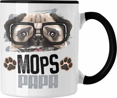 Produktbild von Trendation - Mops Papa Besitzer Tasse Geschenk Lustiger Spruch Geschenkidee Mops Liebhaber (Schwarz)
