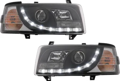 Immagine prodotto di Fari DRL a LED adatti per VW Transporter T4 1990-2003 neri.