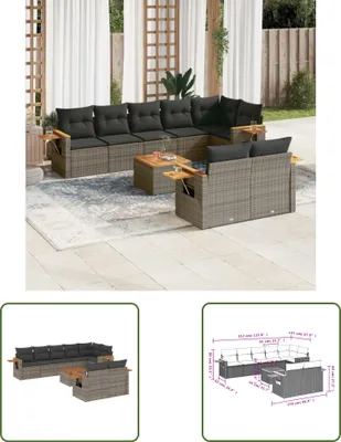 Produktbild von The Living Store 9-tlg. Garten-Sofagarnitur mit Kissen Grau Poly Rattan