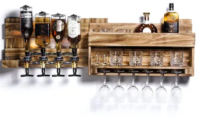 Wandbar aus Palettenholz mit 4 Getränkespendern, 120x36x14,5 cm