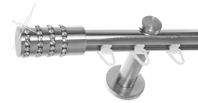 Produktbild von Innenlauf Gardinenstange Edelstahl Look 20mm Wandträger 1-läufig Kristall, Länge wählbar H30 E39