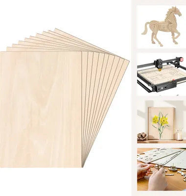 Obrázek produktu pro Hengda 10 x A3/A4 dřevěný list | 420 x 300 x 3 mm | Tenké překližkové polotovary | Ideální list pro fretwork, pyrografii, laserové řezání, ažurové řezání, CNC frézování
