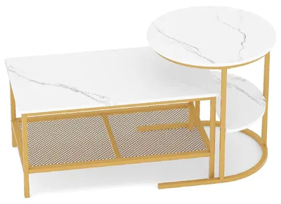 Imagen del producto de Conjunto de dos mesas auxiliares con tablero de imitación mármol, color blanco