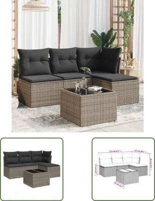 Zdjęcie produktu dla The Living Store 5-częściowa sofa ogrodowa z poduszkami z szarego polirattanu