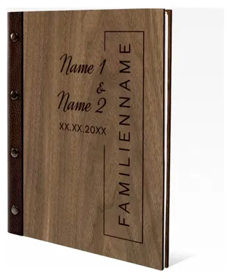 Produktbild von Personalisiertes Stammbuch aus Nussbaumholz mit individueller Gravur und Echtlederrücken, A5 hoch 175x220mm - Familienname