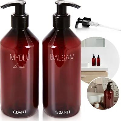 Immagine prodotto di Set da bagno con 2 flaconi dosatori a pompa da 300 ml per sapone e balsamo, da lavabo