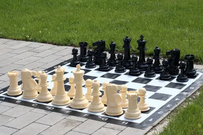 Image de Petit jeu d'échecs et de dames pour l'extérieur / le jardin (roi 20 cm) - figurines + pions + échiquier