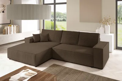 Produktbild von Ecksofa Schlafsofa CORUNIA Stoff Poso Braun Ottomane Links