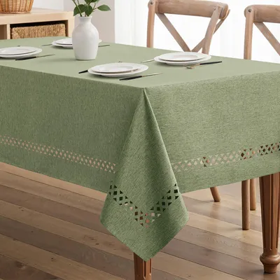 Produktbild von Tischdecke Leinenoptik Grün Polyester Rechteckig Hohlsaum 140x240cm