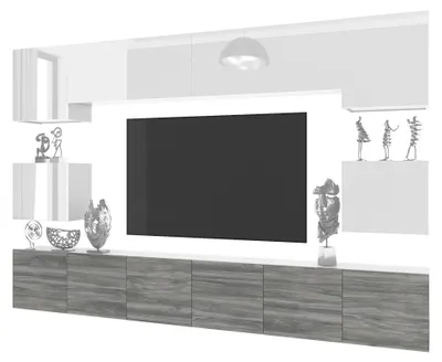 Produktbild von BELINI Wohnwand MILANO 3 Wohnzimmer 300 cm - Weiß Hochglanz/Grau Matt, Moderne Schrankwand Set, Anbauwand TV-Schrank Griffloses System