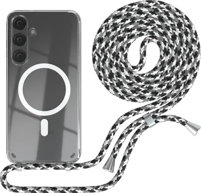 Produktbild von EAZY CASE - Handykette kompatibel mit Samsung Galaxy S24 Plus Kette zum Umhängen Stoßfest Handyhülle für Galaxy S24 Plus Silikon Hülle mit Band Handytasche Transparent in Schwarz Camouflage
