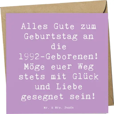 Produktbild von Mr. & Mrs. Panda Grußkarte Spruch 1992 Geburtstag - Lavendeltraum - Geschenk, doppelkarte, Geburtstagsgeschenk, faltkarte, anlasskarte, Glück und Liebe, geboren, Alter