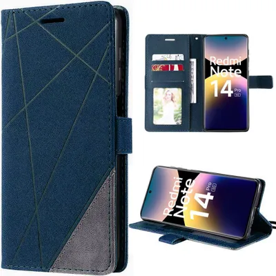 Image de Coque pour Xiaomi Redmi Note 14 Pro 5G, Protection Anti-Rayure Effet Cuir Élégant Bleu Marine