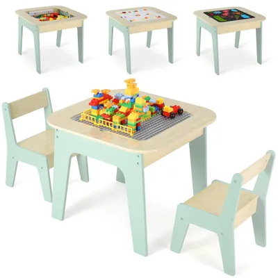 Productafbeelding van Clevich kindermeubelsset met opbergruimte, kinderstoel met 2 stoeltjes, groen