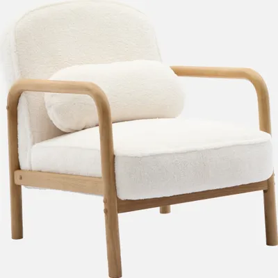 Immagine prodotto di Poltrona scandinava arrotondata in legno di hevea, Crema