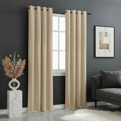 Zdjęcie produktu dla Zasłona dekoracyjna monochromatyczna z kółkami EASY TOP cappuccino 1x140x250 cm (cena za 1 sztukę) MyBestHome